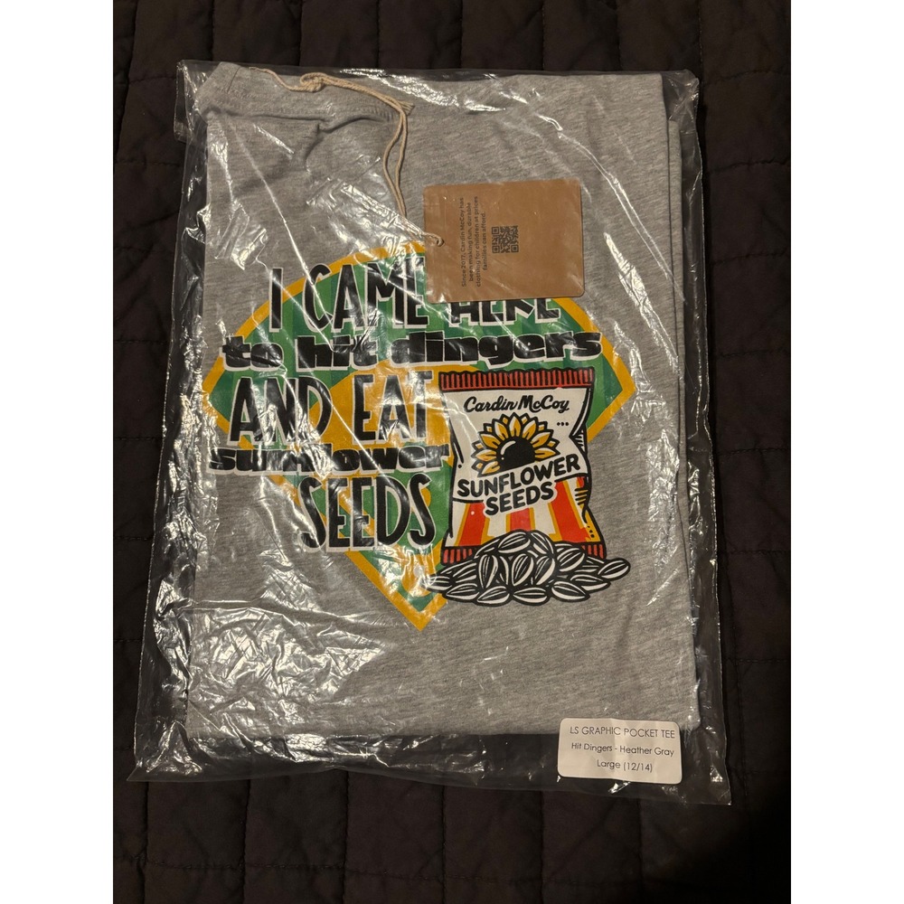 Cardin McCoy LS Graphic Pocket Tee Hit Dingers Heather Gray‎ Kids Large 12 14